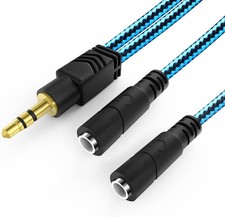 Headphone Splitter for 2 Headphones 2 Way 3.5mm Adapter Aux Cable Mini Blue