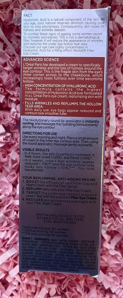 L’Oréal Paris Revitalift Filler REPLUMPING Eye ANTI-AGEING CARE 15 ml - Image 4 of 4