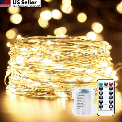 Minetom Fairy Lights Battery Operated with Remote, 33Ft 100LEDs, Warm White