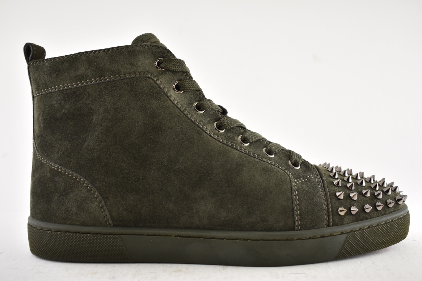 Christian Louboutin Lou Spikes Flat Tyrol Green Suede High Top Sneaker 42.5 9.5 image 2