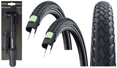 2x Brompton Schwalbe Marathon 16 x 1,35 Fahrradreifen + Baldys Minipumpe