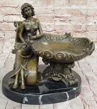 Art Deco Art Nouveau Austria Bronze Nude Lady Card Jewelry Trinket Tray Ashtray