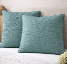 2 Michael Amini Designer Pillow Shams Teal Green 100% Cotton Euro 26 x 26