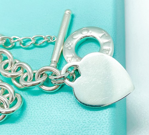 Tiffany & Co. Blank Heart Tag Toggle Pendant Necklace Sterling Silver 16" - Picture 5 of 13