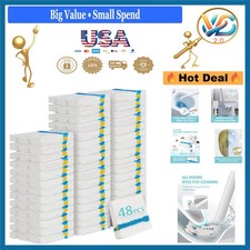 48 Pack Flushable Toilet Brush Refills Disovable Pads for Bathroom Cleaning
