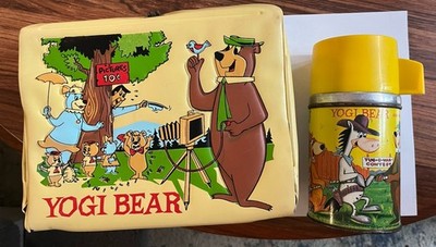 VTG 1961 ALADDIN-Yogi Bear-VINYL Lunch Box w/THERMOS–Hanna-Barbera