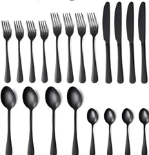 RBG Essentials Heavy-duty Stainless Steel Flatware Set, Black, 20 piece