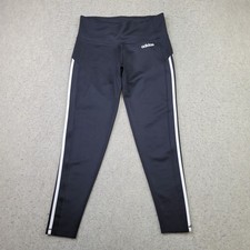 Adidas Climalite Leggings Womens M Black White 3 Stripe Performance High Waist