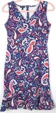 Talbots Flounce Hem Fit Flare DressSz S Petite Watercolor Floral Paisley V-Neck