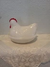 Vintage Hazel Atlas Hen On Nest White Opaline Milk Glass Lidded Candy Dish 1940s