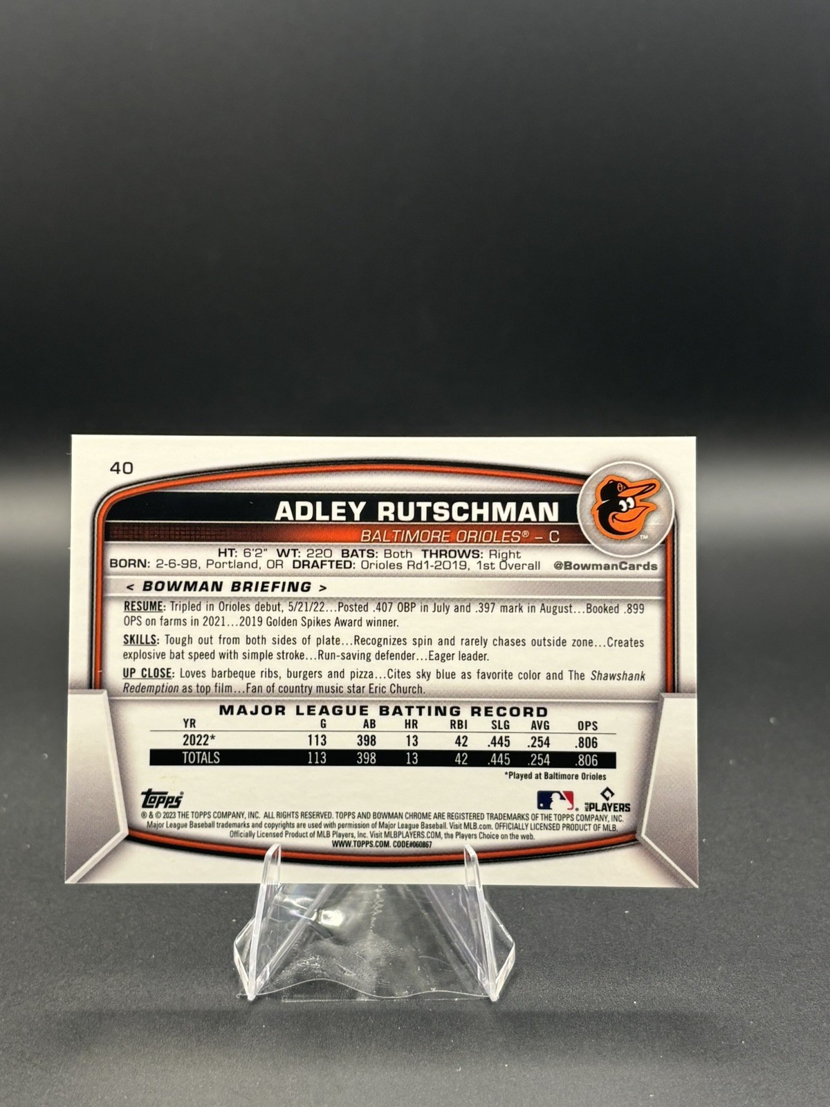 2023 Bowman Chrome pink mojo refractor Adley Rutschman rookie /199 Orioles