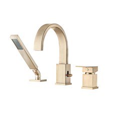 Deck Mount 3 Hole Roman Tub Faucet with Hand Shower GOLD