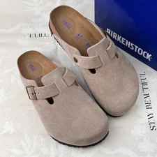 Birkenstock Boston Soft Footbed Taupe Suede Clogs Women and Men EU 37-45