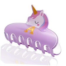 Valentines Day Gifts for Girls - Cute Initial Unicorn Hair Clips, Purple A  
