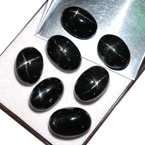 Posten 7 Stck. Natürliche Schwarz Stern Diopsid Hochwertig 17mm-19mm Oval Cabochon Edelsteine - Bild 9 von 12
