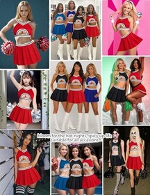  Lingerie for Women Sexy Mini Skirt Cheerleader Costume Hollow Crop Medium Red