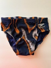 Speedo Purpose Brief Youth Boys ML 26 Endurance Swimwear Navy OrangeTrain New