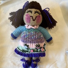 Handmade Crochet Stuffed Doll Medium Floral Multicolor Dress Flower Decor
