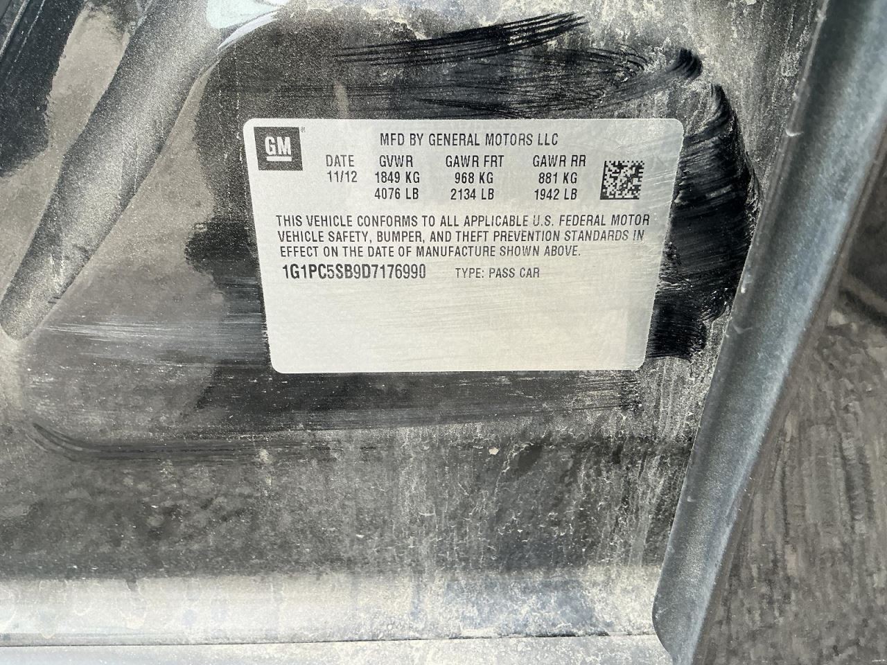 Passenger Front Door VIN P 4th Digit Limited Fits 12-16 CRUZE 857045