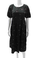 Madewell Womens Floral Embroidered A Line Sun Dress Black Pink Size Small