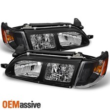 Fits 93-97 Toyota Corolla Black Headlights Amber Corner Signal Lamps 4pcs Set
