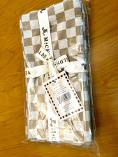 NEW Mackenzie-Childs Flax /Mocha Check Cotton Napkin Set of 4, NEW