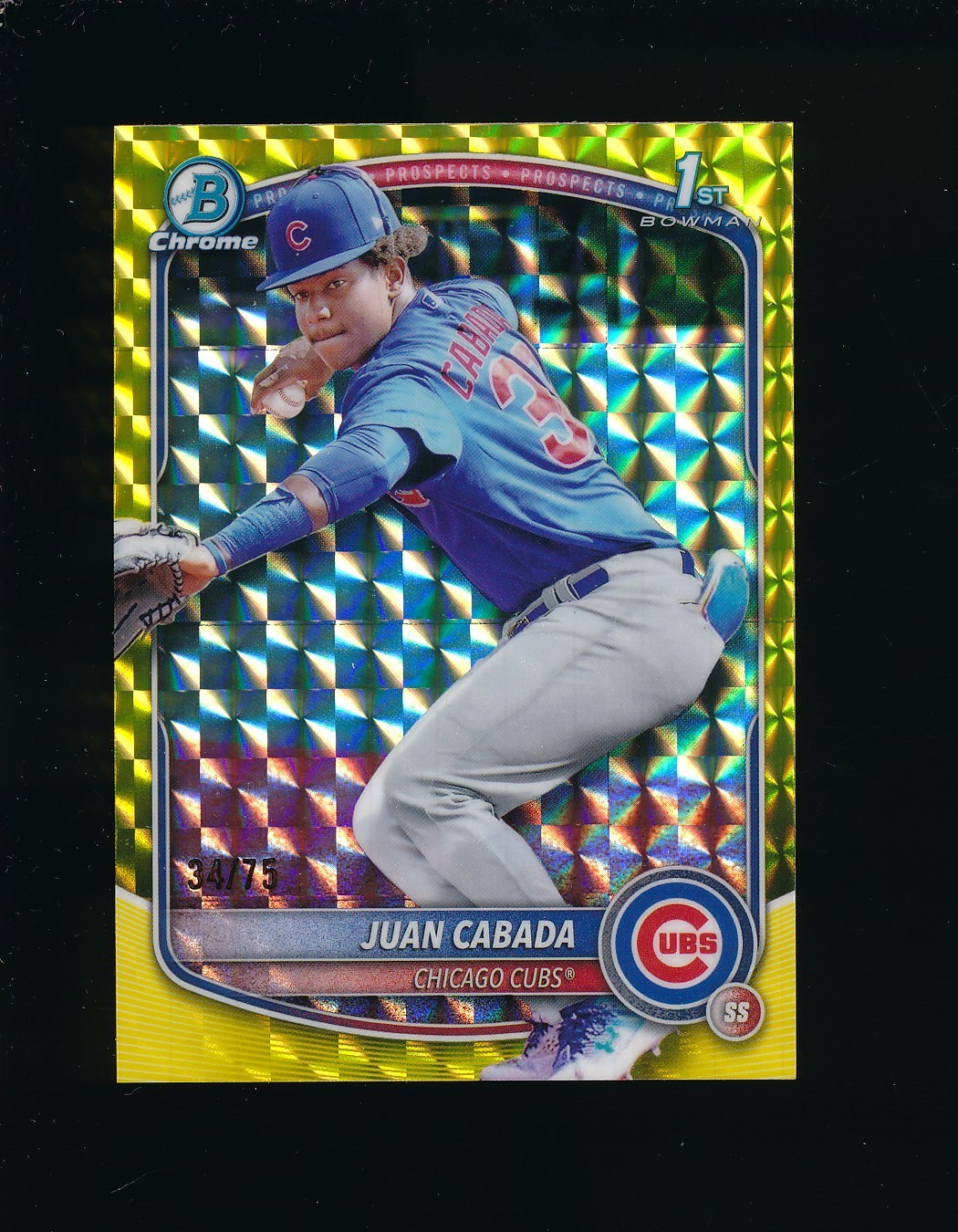 JUAN CABADA 2025 BOWMAN CHROME 1ST YELLOW GEOMETRIC #34/75 CUBS