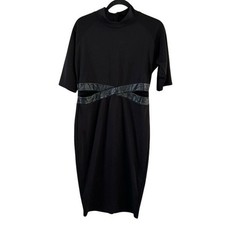 Nicki Minaj Sz XL Black Dress with Cutout Waist Mock Neck Flaw Read