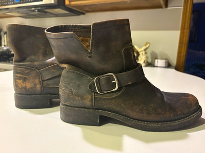 Frye Brown Leather Biker Ankle Boots Buckle Round Toe WOMENS Adults US 9M
