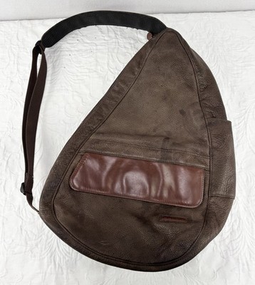 Vintage LL Bean Ameribag Leather Brown Healthy Back Crossbody Sling Bag Backpack