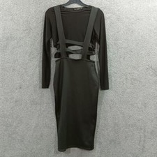 BOOHOO BLACK CUT OUT MIDI DRESS LONG MESH TOP SCUBA CUT OUT BODYCON Y2K UK 4