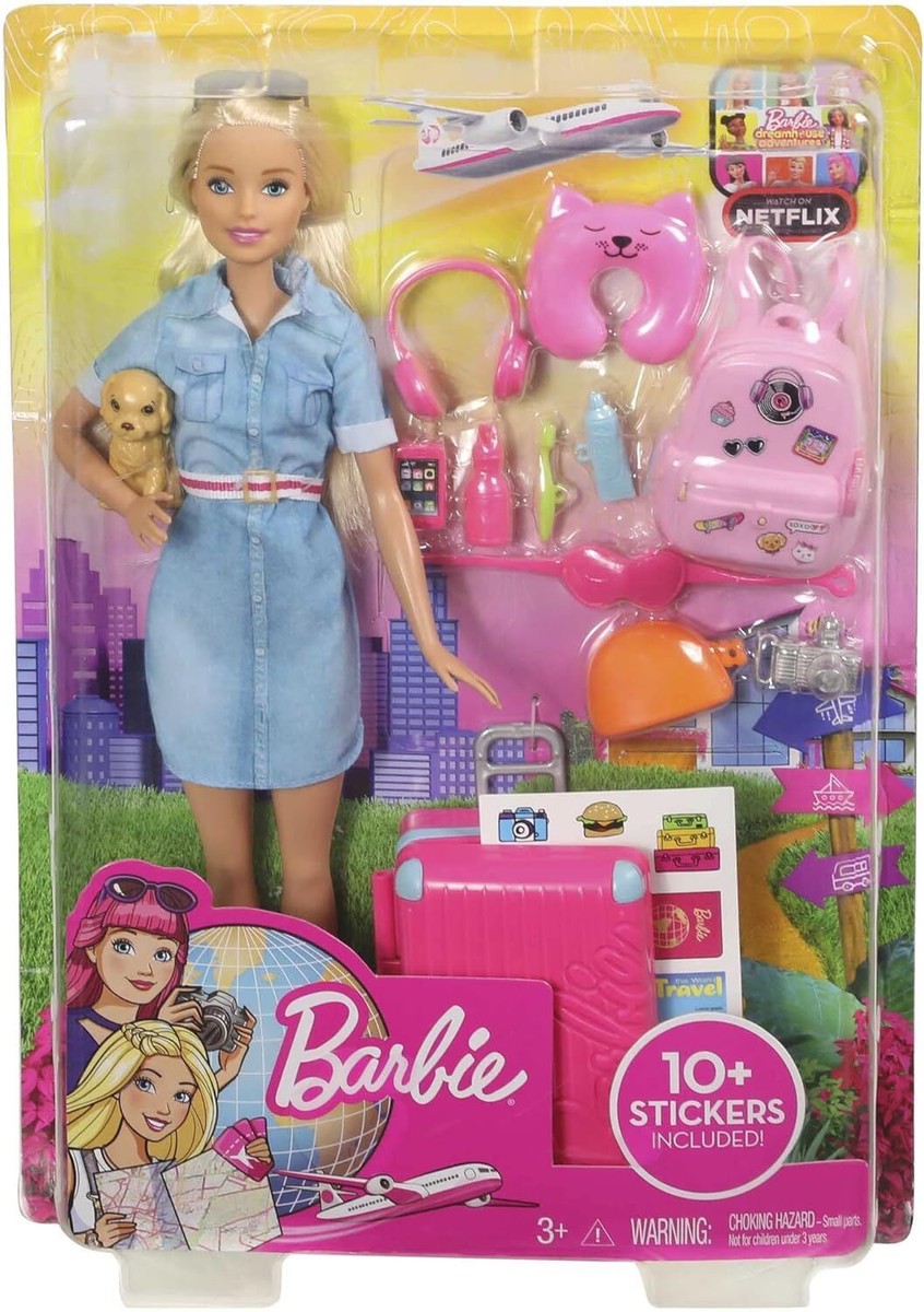 Blonde Barbie Travel Doll with Puppy and Opening Suitcase