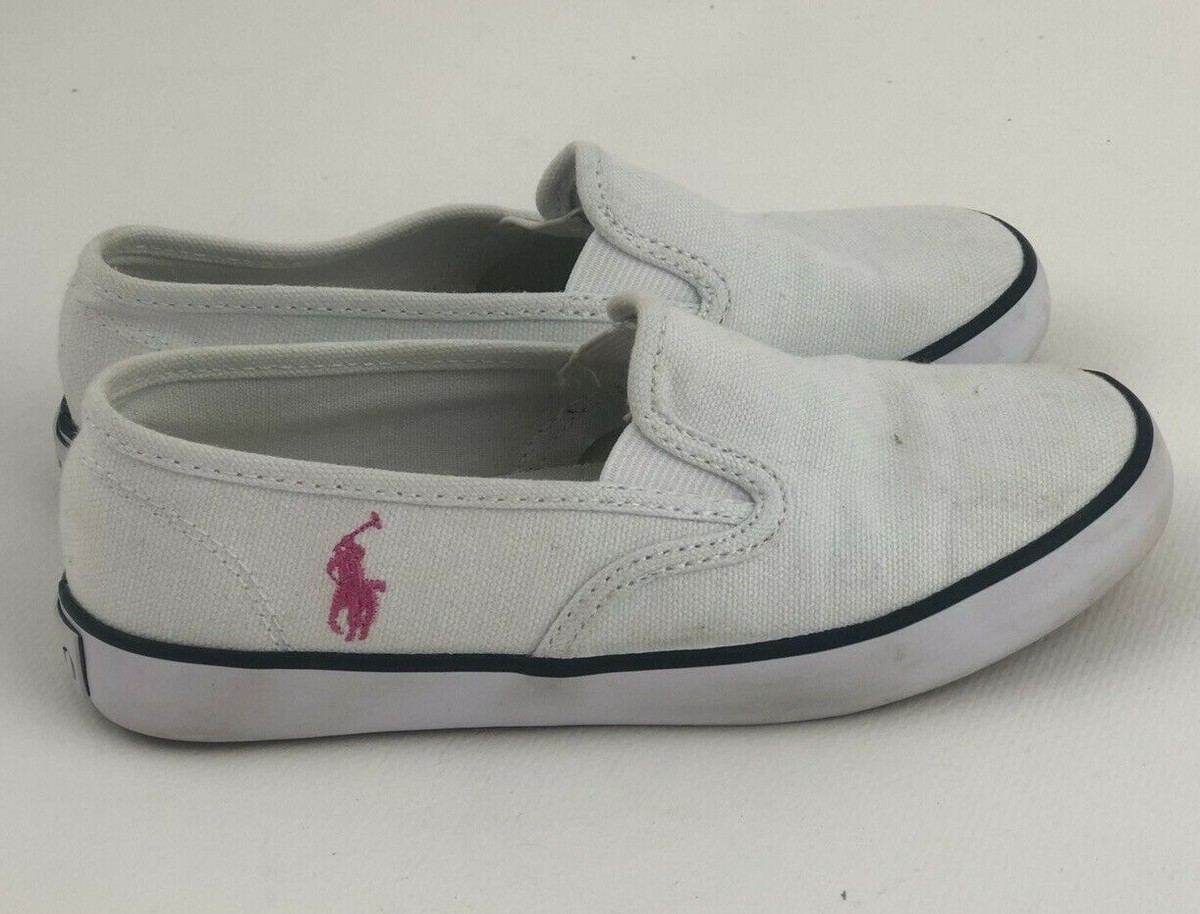 Polo Ralph Lauren White Slides Size Youth 12.5 canvas Stacey  display picture 1