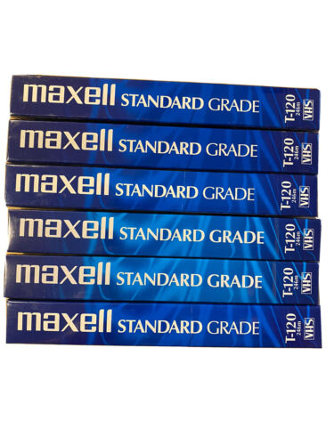 Lot of 6 Maxell Standard Grade T-120 6 Hour Blank VHS Tapes NEW &amp; SEALED!