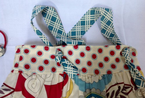 Blue red off-white Paisley Custom Boutique Criss Cross Knot sun dress 5 slim - Picture 3 of 6