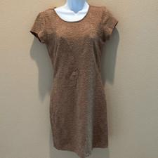 Lovely day brown beige eyelet Crochet Lace Stretch Dress Sz Small