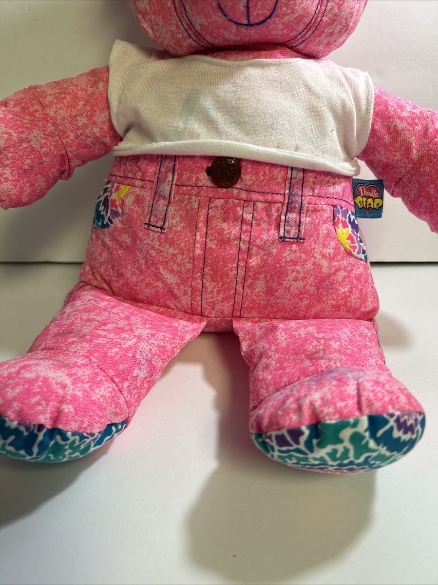 Vintage Doodle Bear Pink 16” Denim Neon Tie Dye Tyco Teddy Plush