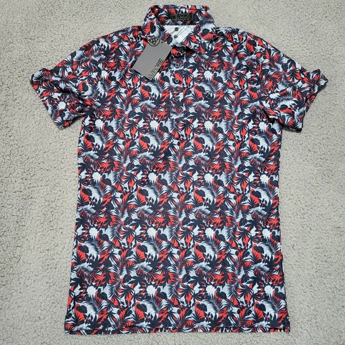 G/Fore G4 NWT Men's Large Polo Shirt Twilight Blue Red Palms G4MS23K240C NWT$120