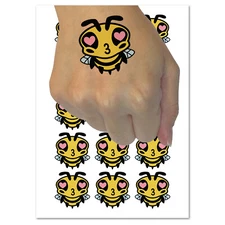 Cute Bee Love Heart Kiss Temporary Tattoo Water Resistant Fake Body Art Set