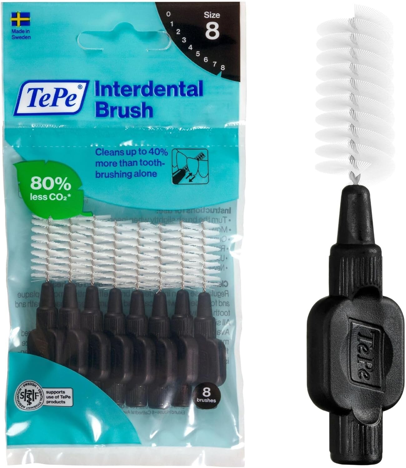 TePe Interdental Brush Black ISO 8 1.5mm 8pcs for Crowns Implants Wide Spaces