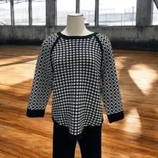 89th & Madison Sweater L B/W Houndstooth Knit Raglan Sleeve Winter Cozy Pullover
