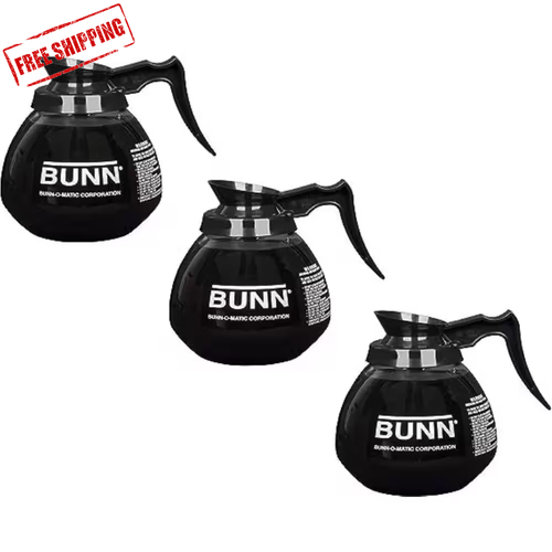 (3 Pack) Bunn 12-Cup Commercial Glass Decanter, Coffee Pot Carafe, Black - Picture 1 of 6