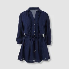 $240 Melissa Odabash Women's Blue Crochet Cover-Up Mini Dress Swimwear Size S