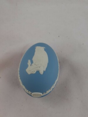 Wedgwood Eule Ei Schmuck Geschirr Ostern Serie 1980 blau Jasperware Vintage britisch