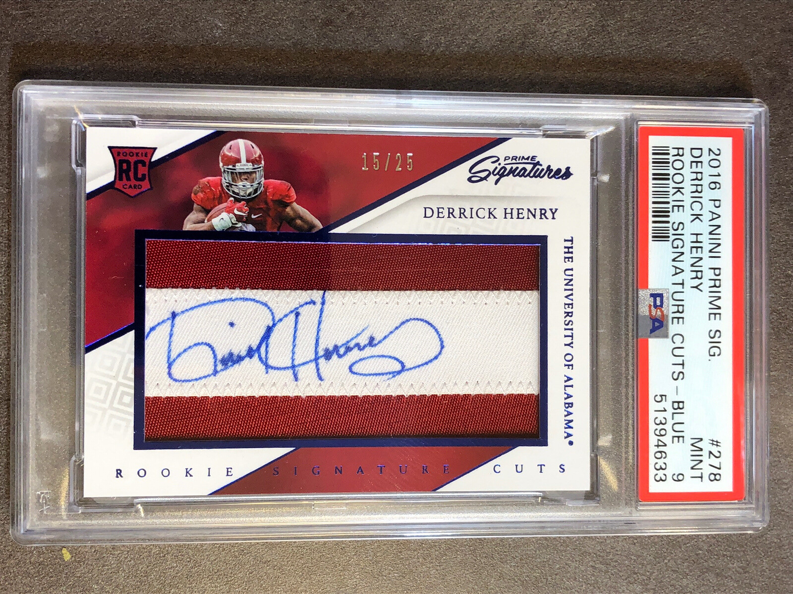 Derrick Henry Panini Prime Signatures Rookie Signature Cuts #278 Blue