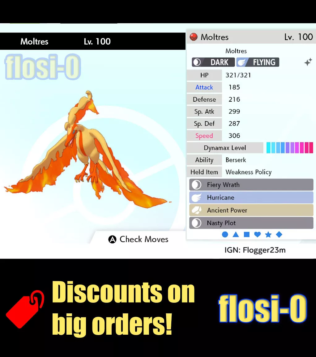 Pokemon Let's Go Shiny Moltres 6IV-AV Trained – Pokemon4Ever