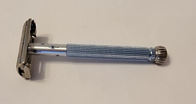 Vintage 1966 TTO Lady Gillette Blue Starburst DE Safety Razor good working