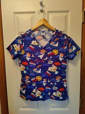 Disney Olaf Scrub Top 100 Cotton V-Neck Summer Theme Hello Sunshine Xtra Small