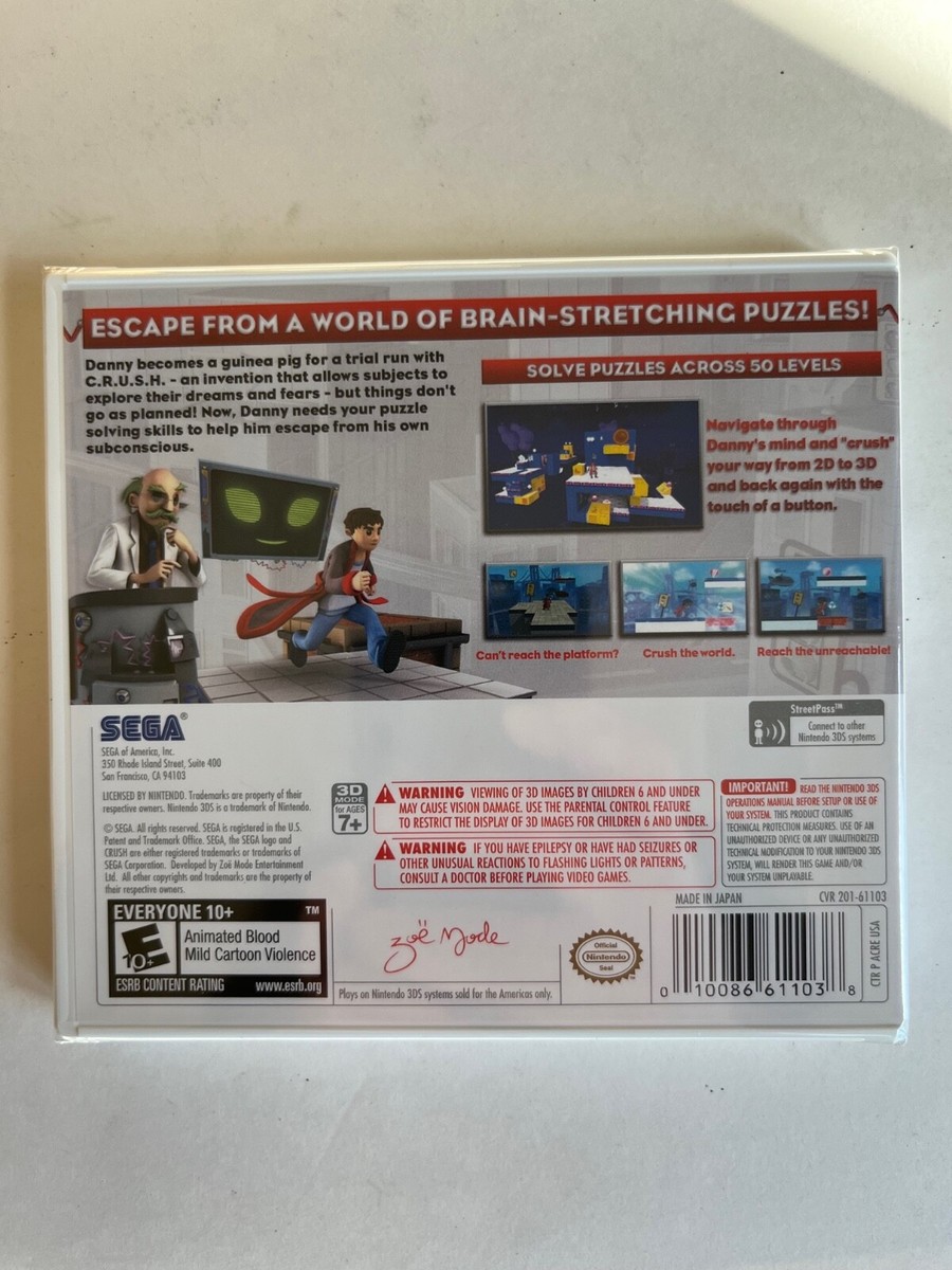Crush 3D Nintendo 3DS, 2012 New Factory Sealed OOP A Puzzle Sega