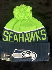 Authentic Seattle Seahawks cuffed knit beanie cap with Pom, NWT, One Size